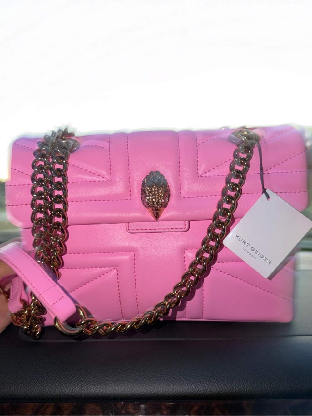 Kurt Geiger [NWT] Baby Pink Quilted Leather Shoulder Purse with Gold Chain
